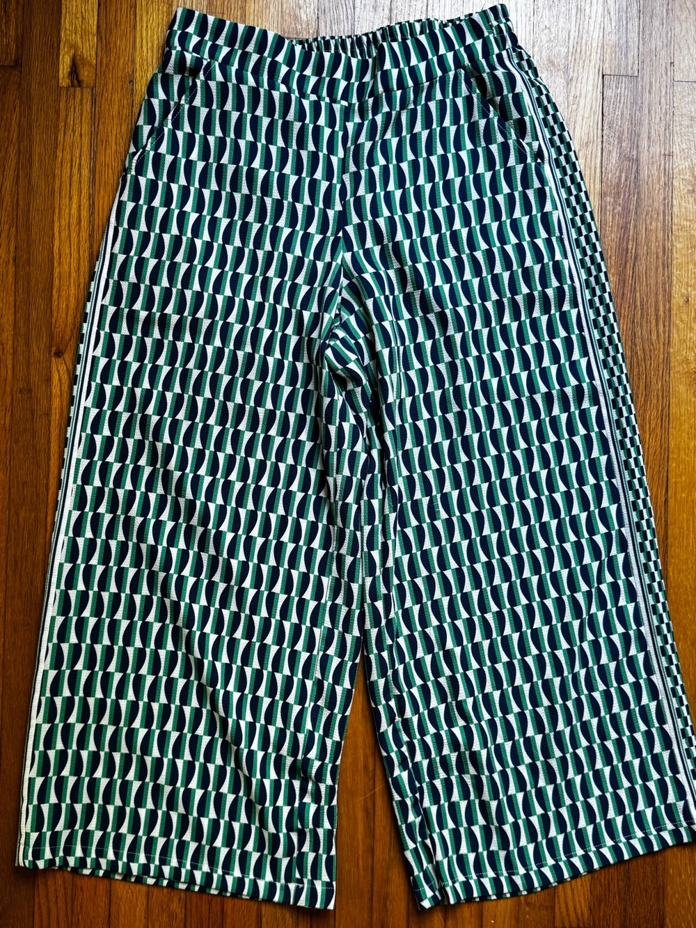 Max Studio Navy, Green & White Striped Wide-Leg Pants